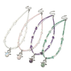 Mixed Stone Natural & Synthetic Mixed Gemstone Angel Pendant Necklace with Shell Pearl Beaded Chains, 16.73~17.01 inch(42.5~43.2cm)