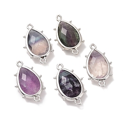 Флюорит Подвески из натурального флюорита, с петлями из латуни с платиновым покрытием, граненые, слеза, 24x14.5x5 мм, Отверстие : 1.2 мм & 1.4 мм