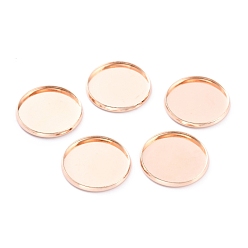 Розовое Золото 304 Настройки нержавеющей стали кабошон, чашки безель с краями, плоско-круглые, розовое золото , 22x2 мм лоток: 20 мм