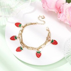Клубника 304 браслеты из нержавеющей стали с цепочкой из фигаро и скрепок, браслеты из сплава эмали для женщин, клубника, 7-1/8~7-1/4 дюйм (18~18.4 см)