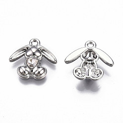 Кристалл Стойки подвески обшивки сплава, со стразами, без кадмия и без свинца, платина, кролик, кристалл, 17x18x4 мм, отверстие : 1.8 мм