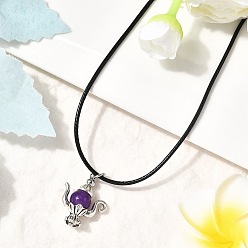 Аметист Ожерелье из вощеного шнура с подвеской из сплава и натурального аметиста, чайник, 18.07 дюйм (45.9 см)