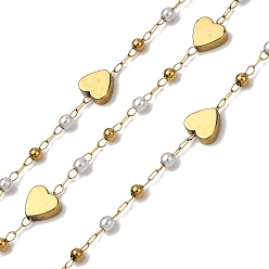 Настоящее золото 18K Ручная работа 304 цепочки из нержавеющей стали и АБС-пластика с жемчужным сердечком, с немагнитного гематита, пайки, с 316 цепями и катушкой из нержавеющей стали, ионное покрытие (ip), реальный 18 k позолоченный, бисер: 6x6x2 мм & 2~2.5 мм