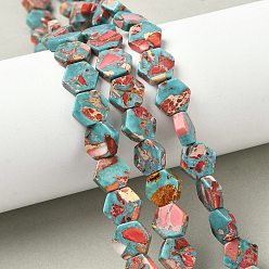 Красный Окрашенные нити синтетических бус императорской яшмы, шестиугольник, красные, 10.5~11.5x9.5~11x3~4 мм, отверстие : 1~1.2 мм, около 39~40 шт / нитка, 15.67'' (39.8 см) ~ 15.83'' (40.2 см)