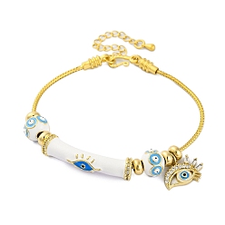 Белый Латуни европейские браслеты, с эмалевыми бусинами и кубическим цирконием, реальный 18 k позолоченный, белые, 7-1/2 дюйм (19 см)