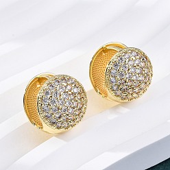 Настоящее золото 18K Круглые серьги-кольца из латуни с микропаве из прозрачных кубических цирконий, стойки покрытие, без кадмия и без свинца, прочное покрытие, реальный 18 k позолоченный, 15x14 мм