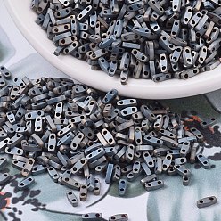 (QTL2002) Матовый Металлический Серебристо-серый Миюки четверть бусины тила, японский бисер, 2-луночное, (QTL 2002) матовый металлик серебристо-серый, 5x1.2x1.9 мм, Отверстие : 0.8 мм , около 2400 шт / 50 г