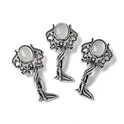 Натуральный Агат Подвески из натурального агата в форме ангела из латуни, с целью перехода в кольце, античное серебро, 38x19.5x7.5~9.5 мм, отверстие : 2x6.5 мм