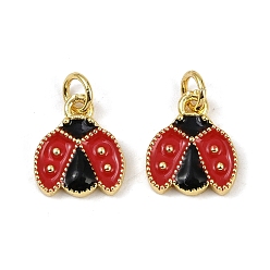 Красный Латунь эмаль прелести, очарование божьей коровки, с целью перехода в кольце, долговечный, без кадмия и без свинца, стойки покрытие, реальный 18 k позолоченный, красные, 12.5x11x2.5 мм, отверстие : 3.2 мм