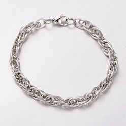 Нержавеющая Сталь Цвет Устойчивые к потускнению браслеты для мальчиков из нержавеющей стали с двойной цепочкой, с карабин-лобстерами , цвет нержавеющей стали, 304 дюйм (8-7/8 мм)