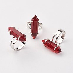 FireBrick Bullet Glass Finger Rings, with Iron Ring Findings, Platinum, FireBrick, Size 8, Inner Diameter: 18mm