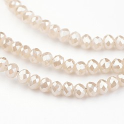 (404) Непрозрачное AB Кислое яблоко Стеклянные бусины с гальваническим покрытием , имитация нефрита, рондель, с полным покрытием цвета радуги, граненые, цветочный белый, 3x2 мм, отверстие : 1 мм, около 150~160 шт / нитка, 14.96~15.98'' (38~40.6 см)