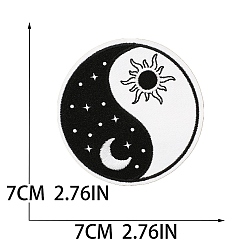 Черный Компьютеризированная вышивка тканью утюжок на / шить на заплатках, аксессуары для костюма, аппликация, инь-ян, чёрные, 70 мм