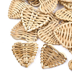 BurlyWood Handmade Reed Cane/Rattan Woven Beads, For Making Straw Earrings and Necklaces, No Hole/Undrilled, Heart, BurlyWood, 37~42x41~45x6~8mm