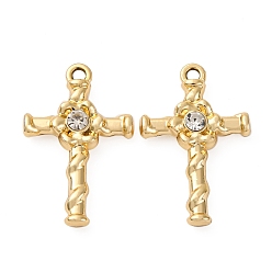 Золотой Подвески из сплава и страза, крестик, золотые, 26.5x17x5 мм, отверстие : 1.8 мм