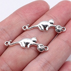 Античное Серебро 20 шт. подвески из цинкового сплава в тибетском стиле, кот с клубками пряжи, античное серебро, 30x9 мм