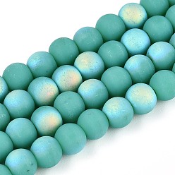 Светлый Морско-зеленый Матовые непрозрачные стеклянные бусы пряди, круглые, с половиным покрытием, с покрытием AB цвета, светло-зеленый, 6~6.5 мм, отверстие : 0.9 мм, около 67~70 шт / нитка, 14.57~15.16 дюйм (37~37.5 см)