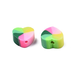 Lime Handmade Polymer Clay Beads, Heart, Lime, 8.5~9x8.5~10x4mm, Hole: 1.5mm