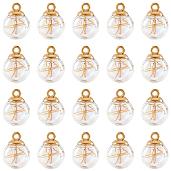 Light Gold 20Pcs Transparent Handmade Blown Glass Bottle Pendants, with Beads Cap and Copper Wire, Globe, Light Gold, 21.5x16x5.5mm, Hole: 2.5mm