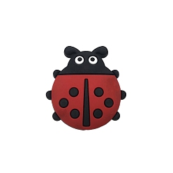 Dark Red Food Grade Silicone Focal Beads, Ladybird, Dark Red, 32x31mm