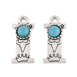 Letter I Подвески из синтетической бирюзы и сплавов, письмо амулеты, античное серебро, Буква "i", 25x11x4 мм, отверстие : 3 мм