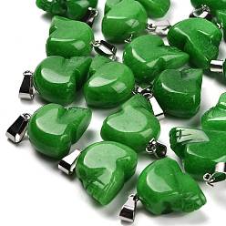 Белый Нефрит Крашеные натуральный белый нефрит подвески, из нержавеющей стали с цветным покрытием 201 защелки из нержавеющей стали на дужках, череп, зелёные, 18~18.5x9.5~10x20~21 мм, отверстие : 7.5x4.5 мм