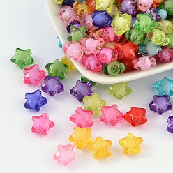 Mixed Color Transparent Acrylic Beads, Bead in Bead, Star(Round Bead Inside), Mixed Color, 12x11x8mm, Hole: 2mm, about 1200pcs/500g