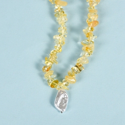 Citrine Natural Citrine Necklaces, with Alloy Charms, Nuggets, 14.57 inch(37cm)