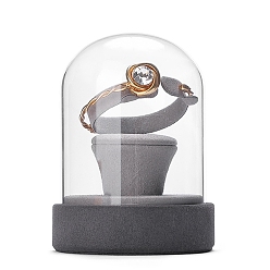 Light Grey Clear Glass Dome Cover, Decorative Display Case, Cloche Bell Jar Terrarium with Velvet Base, White, 90x80x120mm