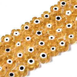 (932FM) Темно-синий аква-матовый с подкладкой Бусы лэмпворк ручной работы, цветок с сглаза, темно-золотистые, 6~7x6~7.5x3 мм, отверстие : 0.7 мм, около 63~65 шт / нитка, 15.75 дюйм ~ 15.94 дюйм (40~40.5 см)