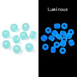 Бледно-бирюзовый Прозрачные и светящиеся пластиковые бусины, матовые, бусины вороны, Пони бусины, светится в темноте, баррель, бледные бирюзовая, 9x6 мм, отверстие : 3.8 мм, Около 1900 шт / 500 г