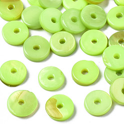 Green Yellow Spray Painted Natural Freshwater Shell Beads, Disc/Flat Round, Heishi Beads, Green Yellow, 7x1.5~2mm, Hole: 1.5mm