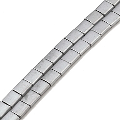 Silver Plated Electroplated Frosted Non-magnetic Synthetic Hematite Beads Strands, Square, 2-Hole, Silver Plated, 5x5x2mm, Hole: 0.8mm, about 74pcs/strand, 15.75 inch(40cm)