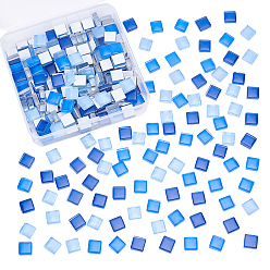 Blue Glass Cabochons, Mosaic Base, Square, Blue, 10x10x4mm, 250g/box
