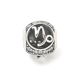 Козерог Латунные прозрачные фианиты европейские бусины, бусины с большим отверстием, рондель с двенадцатью созвездиями, античное серебро, Козерог, 11.5 мм, отверстие : 4.5 мм