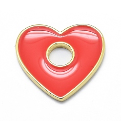 Красный Латунь эмаль подвески, реальный 18 k позолоченный, долговечный, сердце, красные, 15x16x1.5 мм, отверстие : 4 мм
