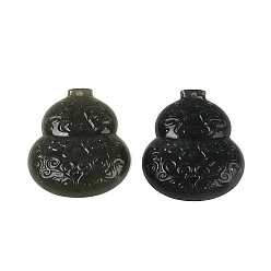Other Jade Natural Hetian Jade Carved Pendants, Gourd Charms, 38x33.5~34x7.5mm, Hole: 1.2mm