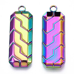 Rainbow Color Ion Plating(IP) 304 Stainless Steel Pendants, Rectangle Charm, Rainbow Color, 35x12.5x3mm, Hole: 2.5mm