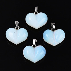 Опал Массивные кулоны в форме сердца из опалита, с 304 защелкой из нержавеющей стали на поручнях, цвет нержавеющей стали, 17~18x20~20.5x11~12 мм, отверстие : 5.5~6x2.5~3.5 мм