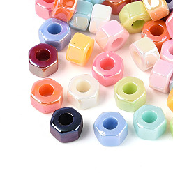 (52) Непрозрачная лаванда Непрозрачные акриловые бусины с УФ-покрытием, радужный, шестиугольник, разноцветные, 8x9x5 мм, отверстие : 3.7 мм