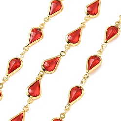 (123L) Белый крем непрозрачный блеск Латунные стеклянные каплевидные звенья цепи, с катушкой, долговечный, пайки, без свинца и без кадмия, стойки покрытие, реальный 18 k позолоченный, огнеупорный кирпич, 16.5x7x2.5 мм