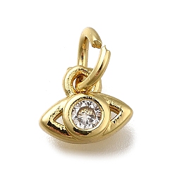 Настоящее золото 18K Латунные микропаве прозрачные подвески с фианитом, Очарование глаз, долговечный, стойки покрытие, без свинца и без кадмия, с целью перехода в кольце, реальный 18 k позолоченный, 6.5x7.5x2 мм, отверстие : 3.5 мм