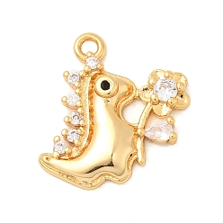Настоящее золото 18K Латунные микро проложить кубического циркония подвески, динозавр, без никеля , реальный 18 k позолоченный, 17x16x3 мм, отверстие : 1.6 мм