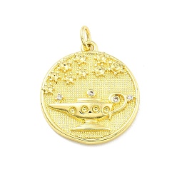 Настоящее золото 18K Стойка металлическая латунная микропрофилированная кубическая циркония подвески, круглый с чайником, с целью перехода в кольце, без свинца и без кадмия, долговечный, реальный 18 k позолоченный, 21x18.5x3.5 мм, отверстие : 3 мм