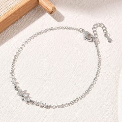 Platino Pulseras de eslabones de latón con circonitas cúbicas transparentes., mariposa, larga duración plateado, chapado en rack, sin plomo y el cadmio, Platino, 6.69 pulgada (17 cm)