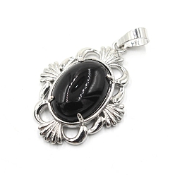 (946F)Морозный цвет внутри  Жонкиль / Непрозрачная зеленая подкладка Подвески из натурального черного агата (окрашенного и нагретого), подвески-цветы из латуни платинового тона, 34x25x9 мм