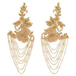 Золотистый 2 шт. 2 стили цветок компьютерная вышивка орнамент аксессуары, со стразами и стеклянными бусинами, для одежды своими руками, пакет, украшение для брюк, золотые, 320x120x6 мм, 1 шт / стиль