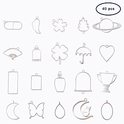 Matte Silver Color Rack Plating Alloy Open Back Bezel Pendants, For DIY UV Resin, Epoxy Resin, Pressed Flower Jewelry, Mixed Shapes, Matte Silver, 40pcs/set
