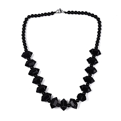 Black Onyx Natural Black Onyx(Dyed & Heated) Round & Cone Beaded Necklaces, with Stainless Steel Clasps, 18.50 inch(47cm)~19.49 inch(49.5cm)