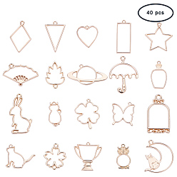 Golden Rack Plating Alloy Open Back Bezel Pendants, For DIY Resin, Pressed Flower Jewelry, Golden, 40pcs/box